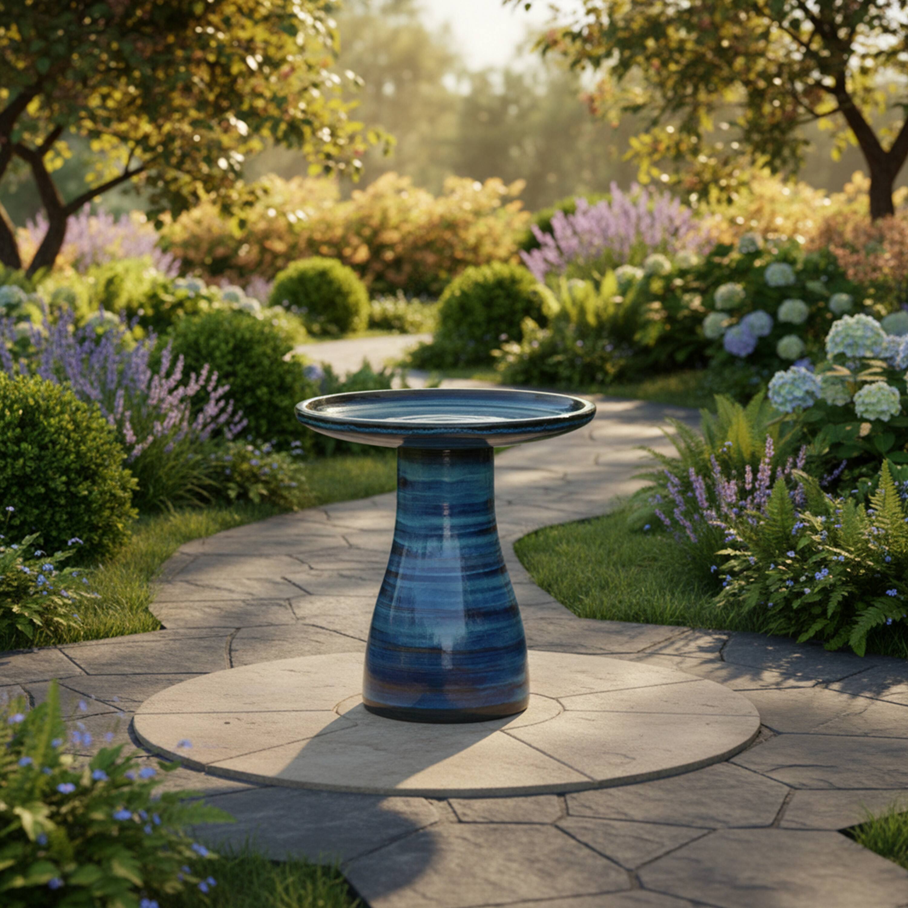 Alt View 8. Sunnydaze - Elegant Glazed Ceramic Bird Bath - 20.5 in - Galaxy Blue.
