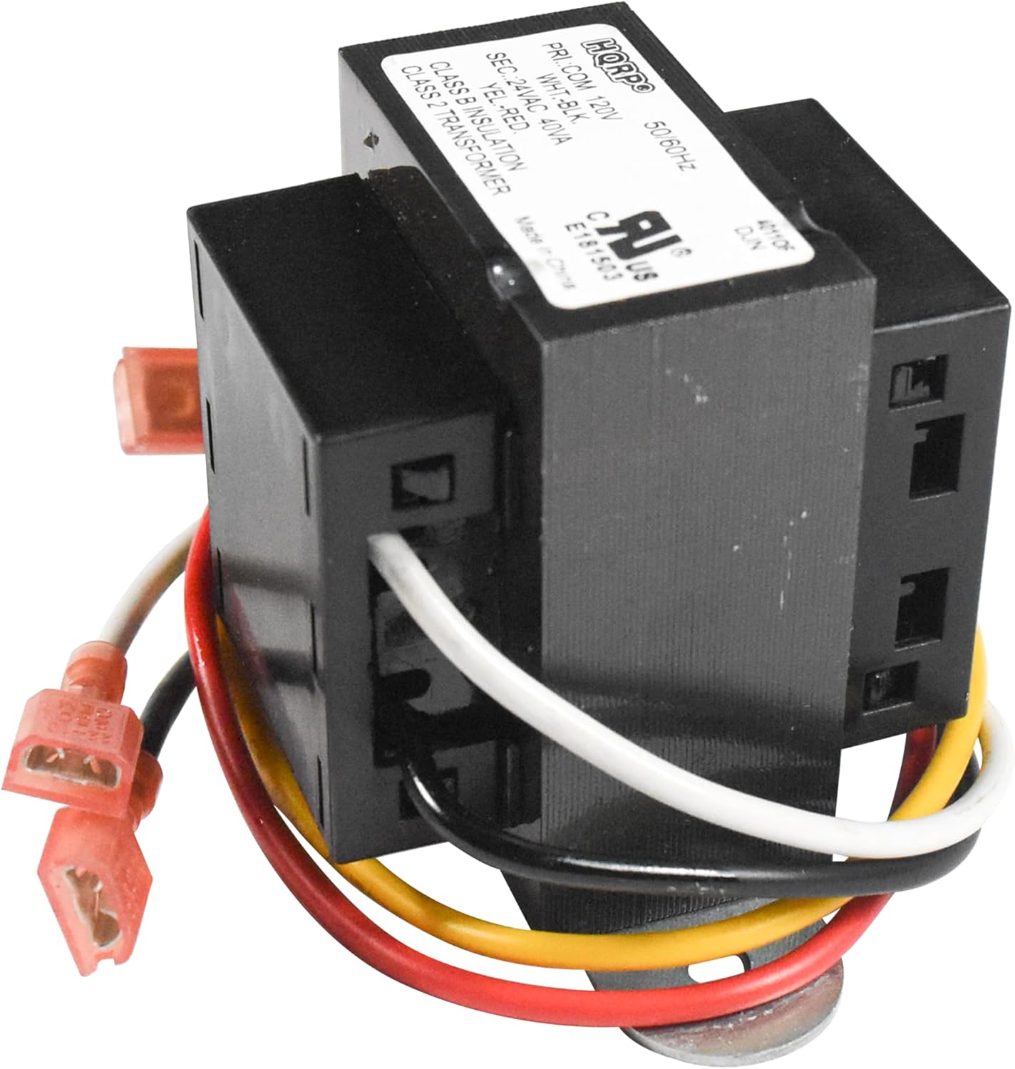 CLASS2 CLASSB YEL SEC:24VAC WHI PRI.COM HORPO B RED. WHT-BLK 40VA 120V 50 TRANSFORMER 50/60Hz E181503 A US S NO suid