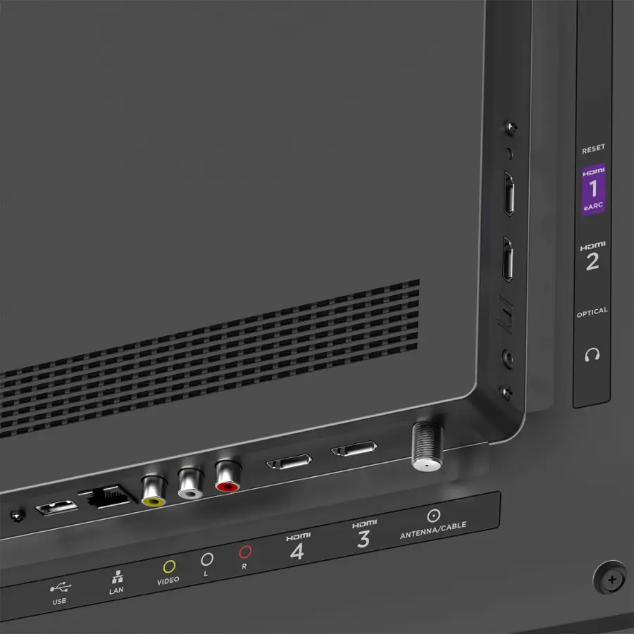 The text on the image reads:

RESET HOME 1 eARC HOME 2 OPTICAL USB LAN VIDEO O L R HOMI 4 O HOMI 3 ANTENNA/CABLE