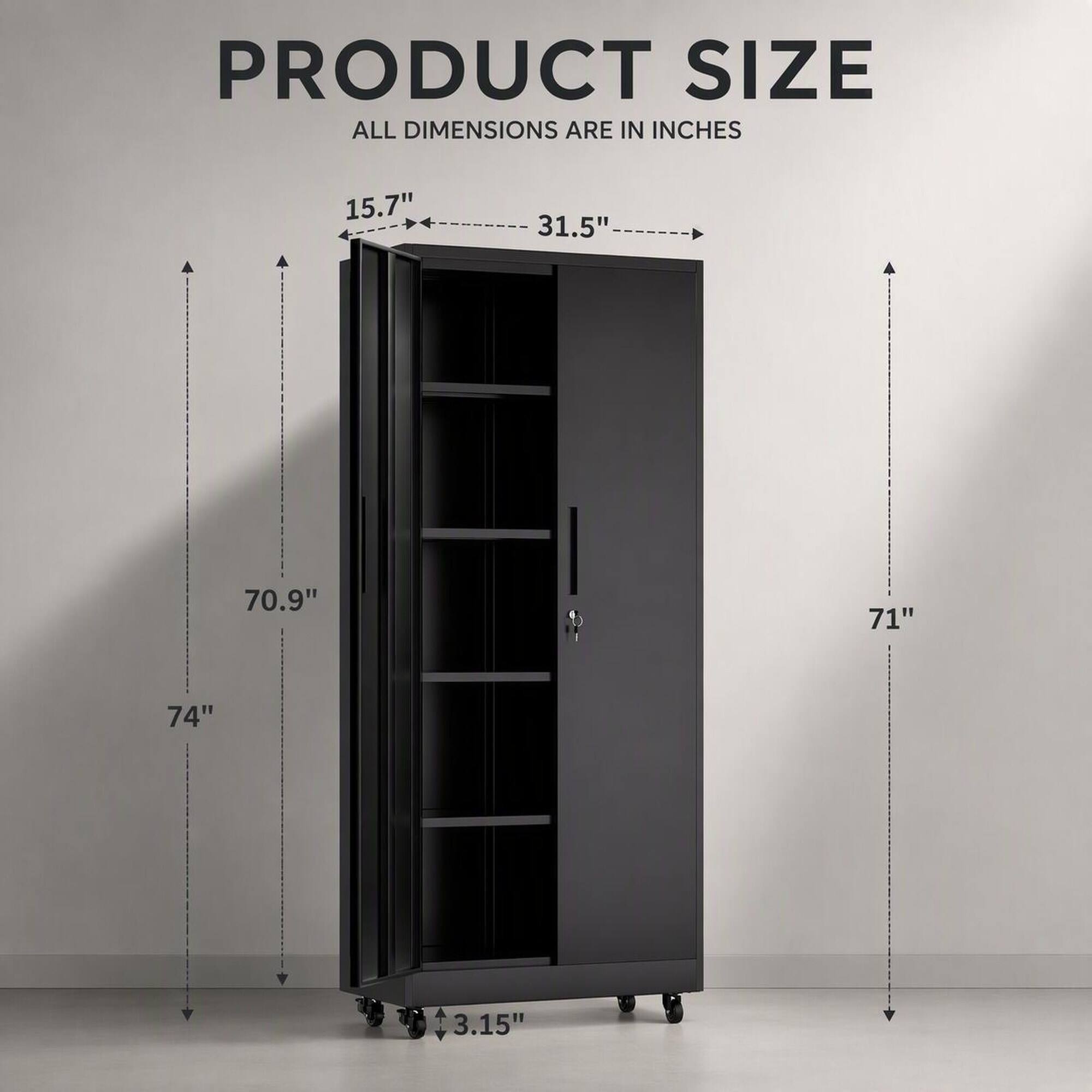 PRODUCT SIZE  
ALL DIMENSIONS ARE IN INCHES  
15.7"  
31.5"  
70.9"  
71"  
74"  
3.15"