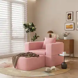 Yardgrace - Boneless Sofa Chair Lounge Chair for Living Room, Modern Convertible Upholstered Sofa, Comfy Sherpa Leisure Couch - Pink