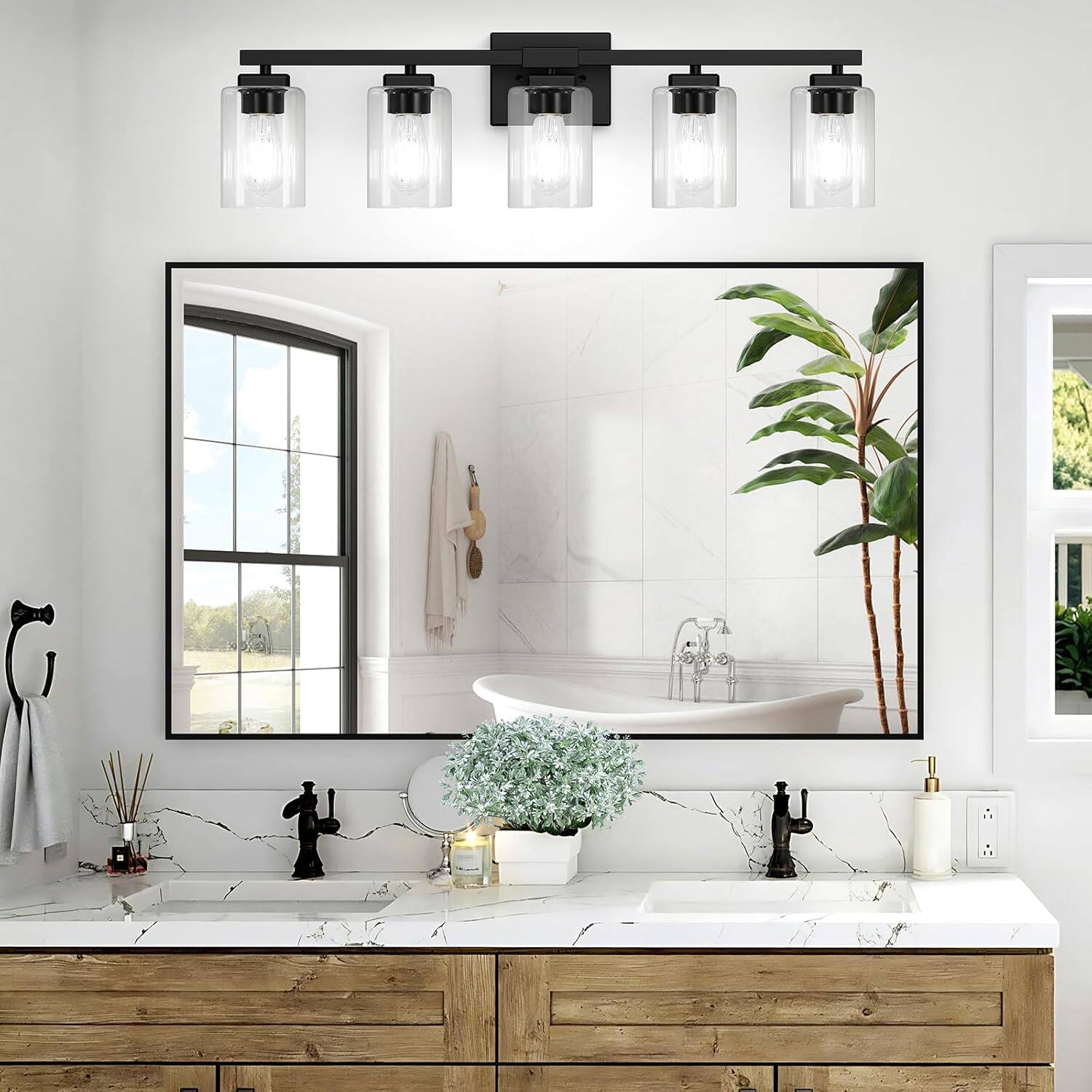 Alt View 1. Nordic Hygge - 31" 5-Light Modern Black Bathroom Vanity Light Fixture in Matte Black.