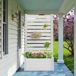 PexFix - 72 in. x 35 in. x 32.6 in.Rectangle Vinyl PVC Planter Box Raised Garden Beds with Trellis-Ideal for Backyard - White