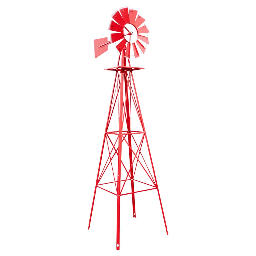 Winado - 8 FT Patio Metal Windmill Yard Garden Decoration WindMill Wind Mill - Red