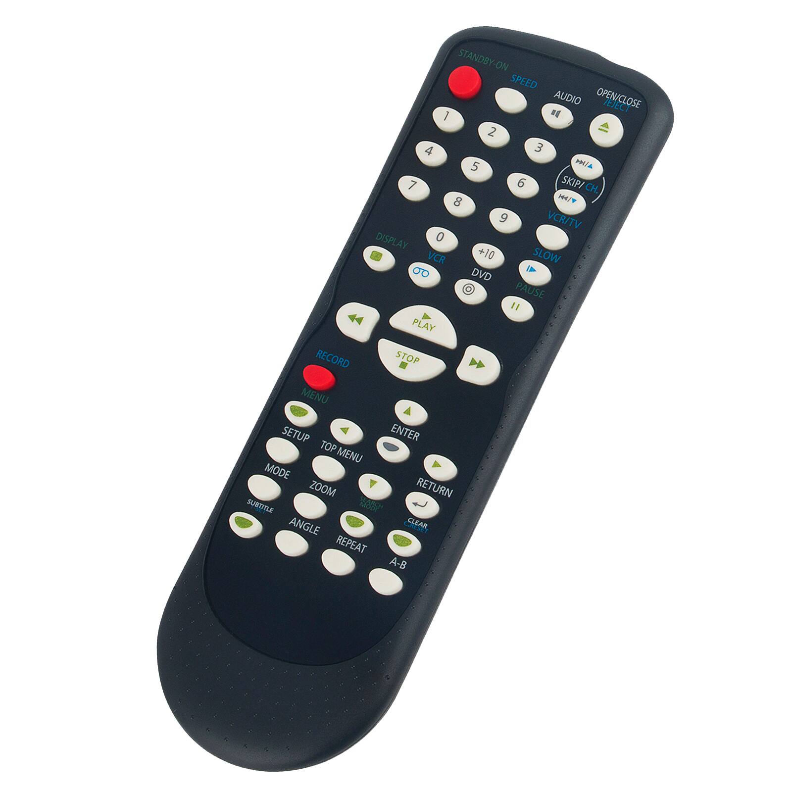 STANDBY-ON  
SPEED  
AUDIO  
OPEN/CLOSE  
EJECT  
1  
2  
3  
4  
5  
6  
7  
8  
9  
0  
SKIP/CH  
VCR/TV  
DISPLAY  
+10  
SLOW  
DVD  
PAUSE  
"  
PLAY  
RECORD  
STOP  
MENU  
SETUP  
ENTER  
TOP MENU  
MODE  
ZOOM  
RETURN  
SUBTITLE  
ANGLE  
CLEAR  
REPEAT  
A-B