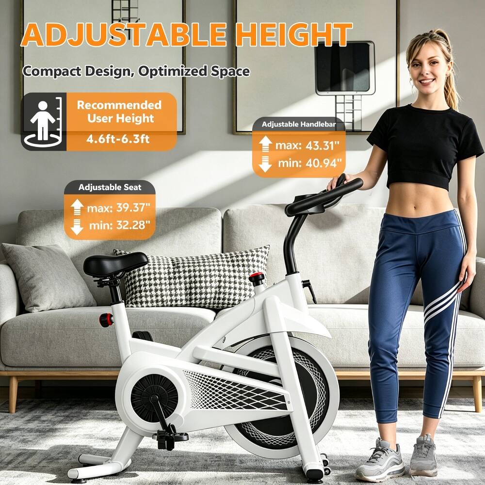 ADJUSTABLE HEIGHT  
Compact Design, Optimized Space  
Recommended User Height: 4.6ft-6.3ft  
Adjustable Handlebar: max: 43.31" min: 40.94"  
Adjustable Seat: max: 39.37" min: 32.28"