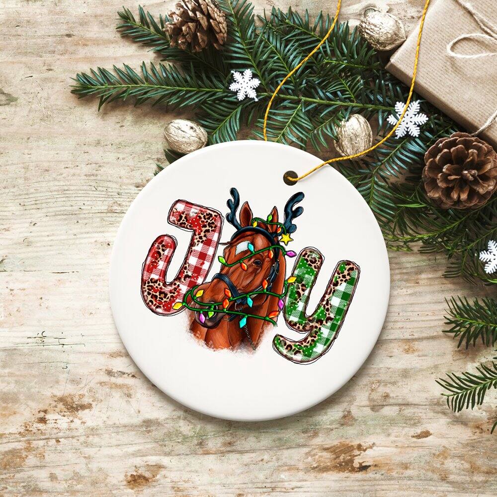 Back. OrnamentallyYou - Joy Christmas Horse Holiday Ornament - Multi-colored.