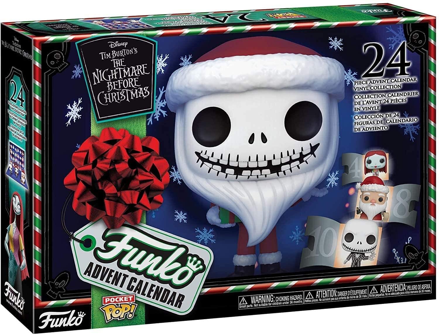 Disney Tim Burton's The Nightmare Before Christmas 24 Piece Advent Calendar Vinyl Collection  
24 Piece Advent Calendar Vinyl Collection  
24 Collection Calendrier de l'Avent en Vinyle  
24 Colección de Figuras de Calendario de Adviento  

Funko Advent Calendar  
Pocket Pop!  

Warning: Choking Hazard. Small parts. Not suitable for children under 36 months.  
Attention: Danger d'étouffement.  
Advertencia: Peligro de asfixia.