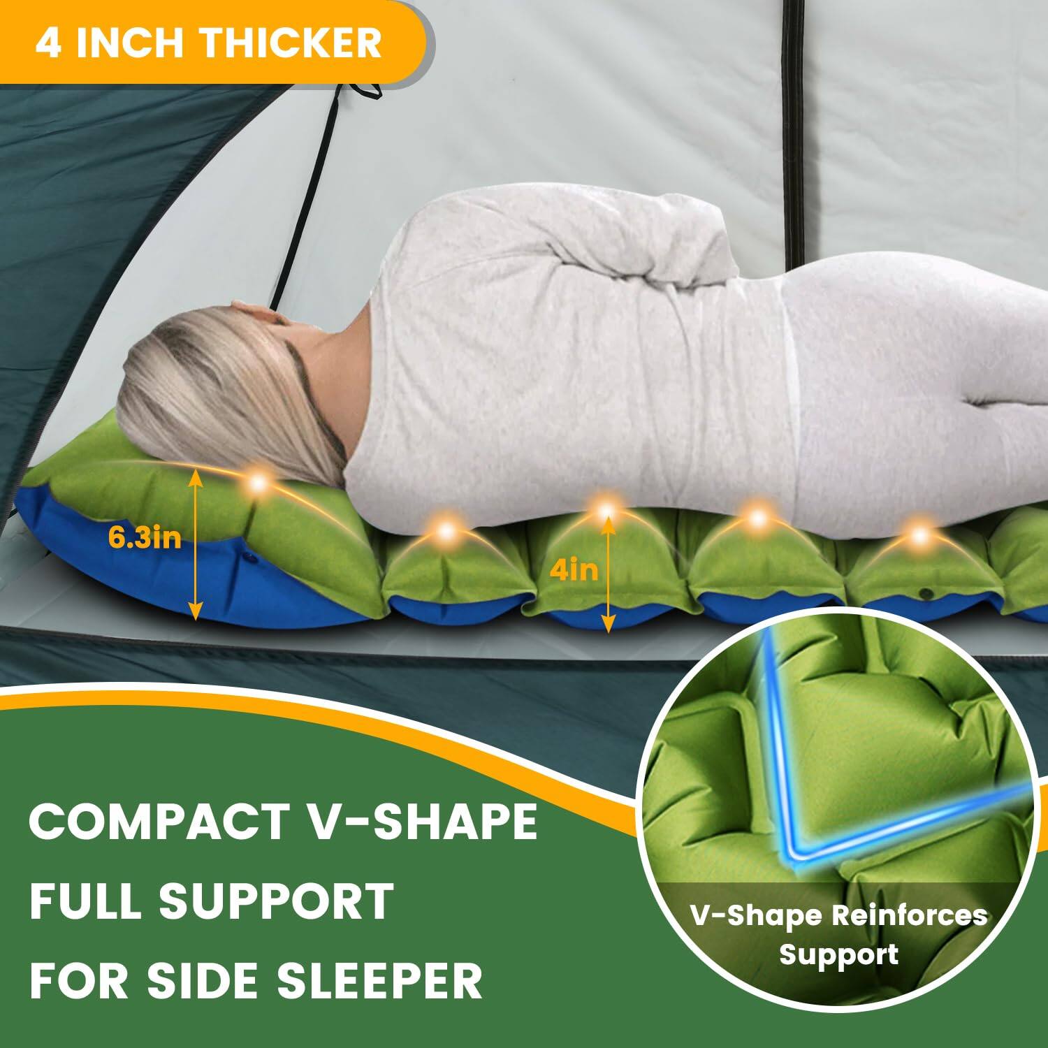 4 INCH THICKER

6.3in

4in

COMPACT V-SHAPE FULL SUPPORT FOR SIDE SLEEPER

V-Shape Reinforces Support