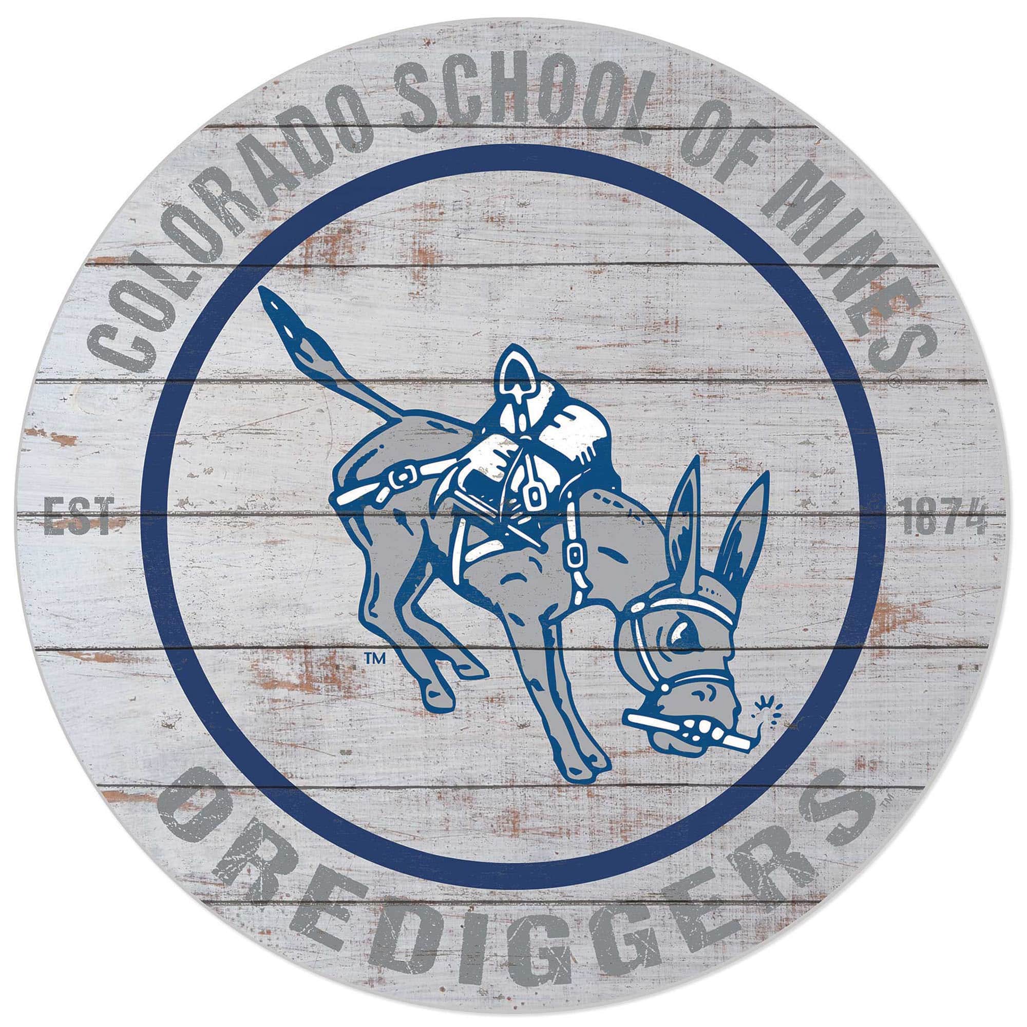 Jardine - Colorado School of Mines Orediggers 20'' x 20'' Indoor/Outdoor Weathered Circle Sign - White