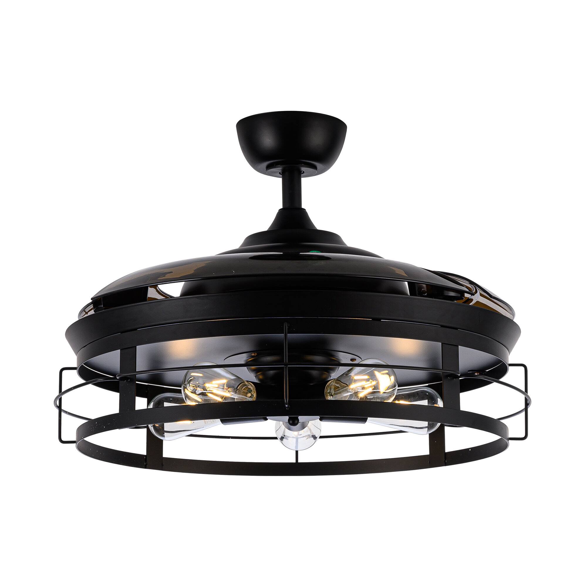 Alt View 8. Parrot Uncle - 52" Industrial Retractable 3-Blade Ceiling Fan Chandelier with Remote - Black.