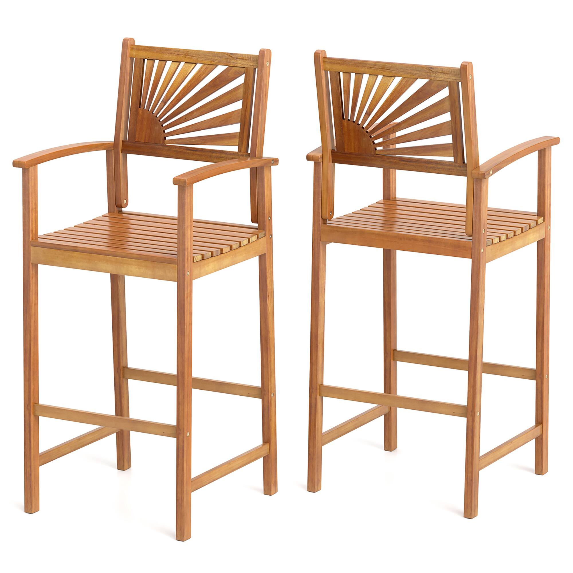 Alt View 9. Gymax - Gymax Set of 4 Outdoor Acacia Wood Bar Stools Bar Height Patio Chairs w/ Backrests - Natural.