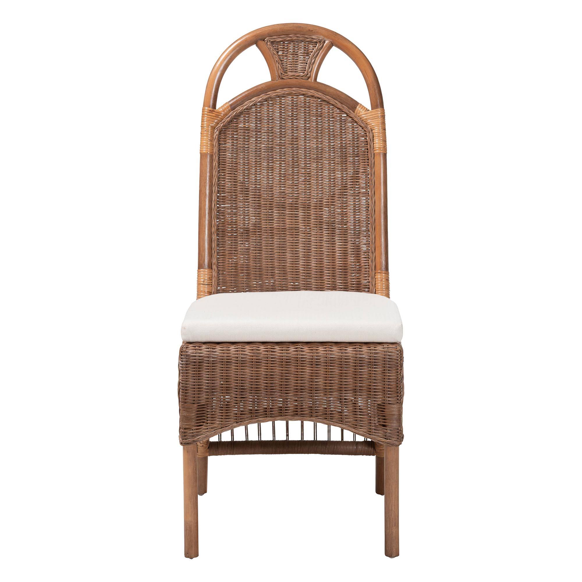 Angle. bali & pari - Raya Natural Rattan Dining Chair - Handcrafted Wicker Accent Chair with High Arched Back and Cushioned Seat - Brown.
