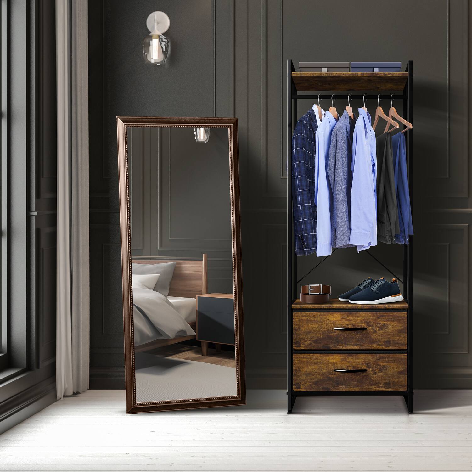 Alt View 3. Sorbus - Sorbus Premium Cothing Rack with Drawers - Heavy Duty Wardrobe Closet with Metal Frame & Wooden Top - 70Inch Tall - Rustic.