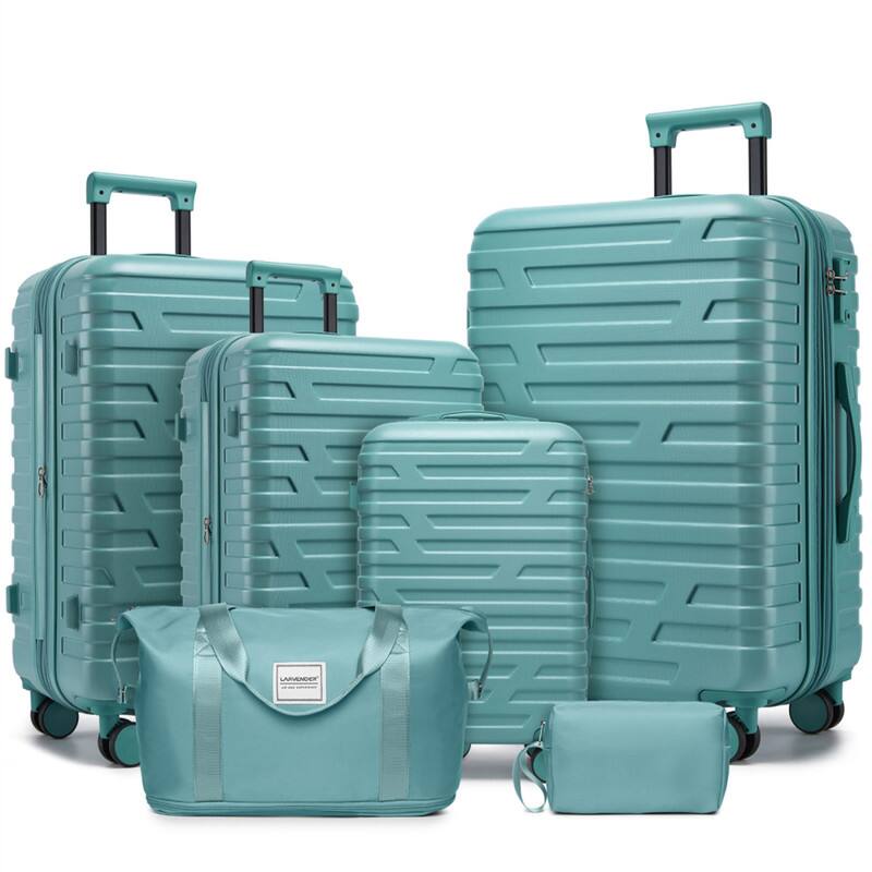 Front. HTUTWOO - 6 Piece Travel Luggage Sets  with Duffel Bags-Hardside Expandable Suitcases with Spinner Wheels,TSA Lock,Lightweight ABS - Aqua Blue.
