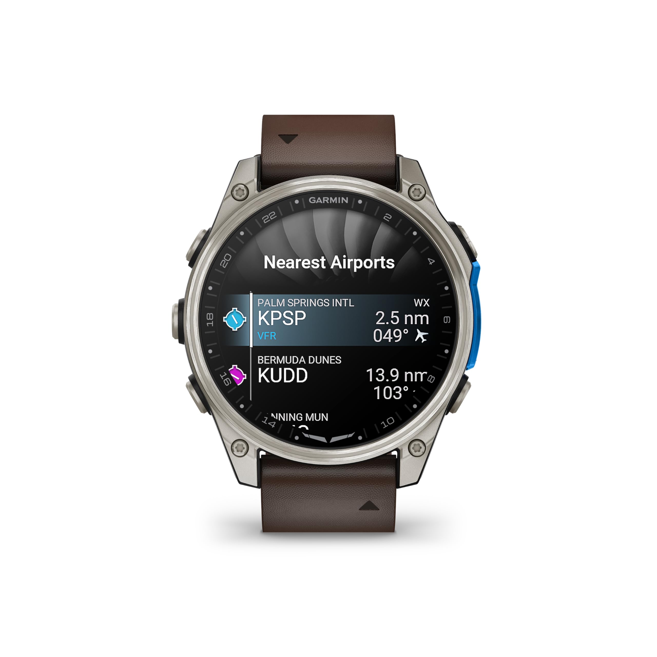 22 GARMIN 20 Nearest Airports 4 18 16 PALM SPRINGS INTL WX KPSP 2.5 nm VFR 049 BERMUDA DUNES KUDD 13.9 nm 103 1 . NNING MUN 14 10