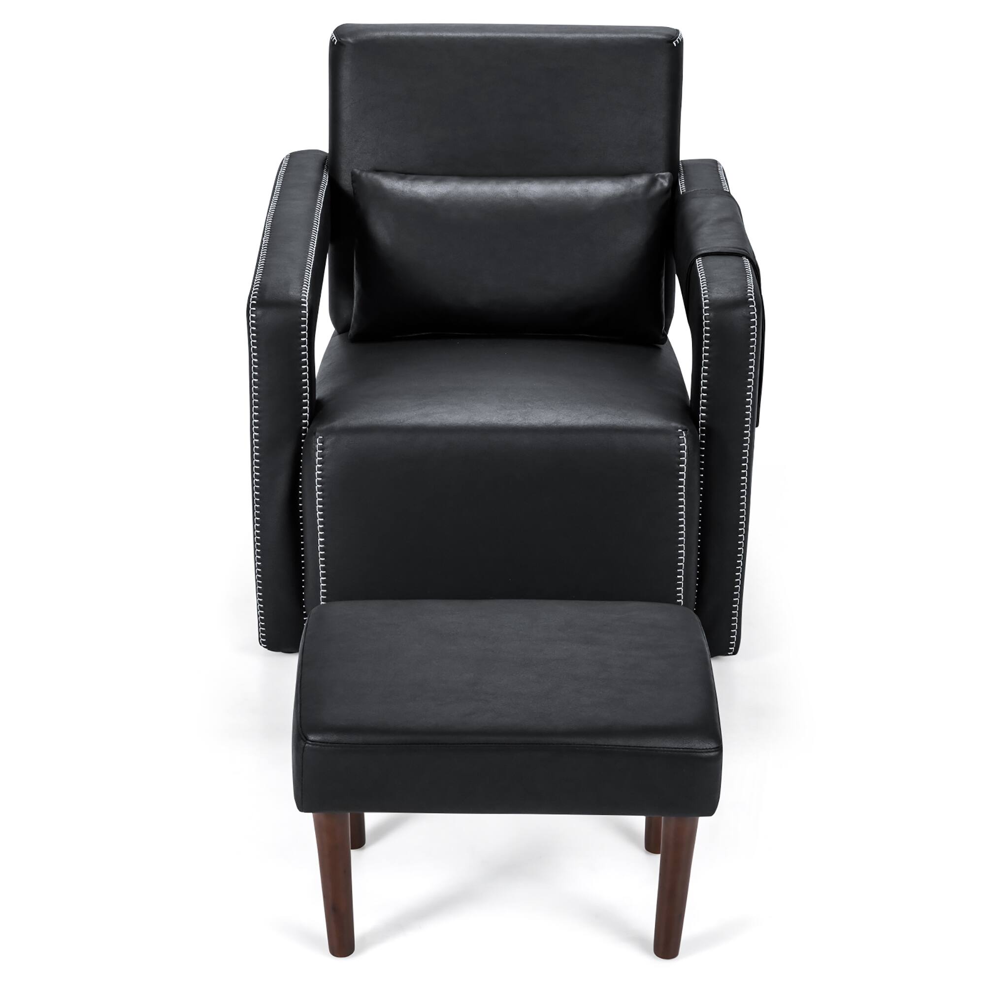 Alt View 18. Costway - Breathable Leather Sofa Chair with Ottoman and Waist Pillow - Black.