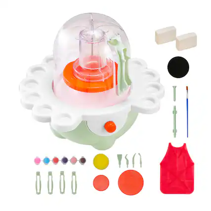 Front. VEVOR - Mini Pottery Wheel, 2 in and 3 in Turntables, Adjustable Speed, Electric Clay Wheel for Kids and Beginners - Green.