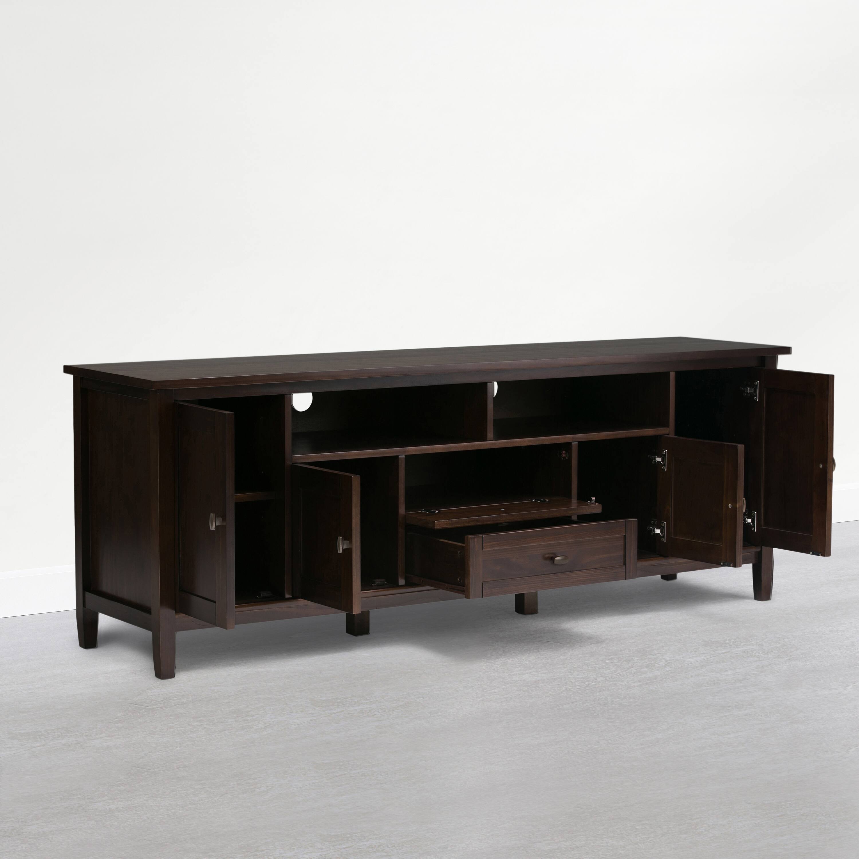 Left. Simpli Home - Warm Shaker 72 inch Wide Solid Wood TV Stand, Mocha Brown - Mocha Brown.