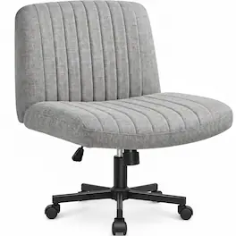 Celtoss - Criss Cross Chair with Wheels, Home Office Cross-Legged Armless Chair, Ergonomic Computer Desk Chair with Wide Seat - Wheels-Gray