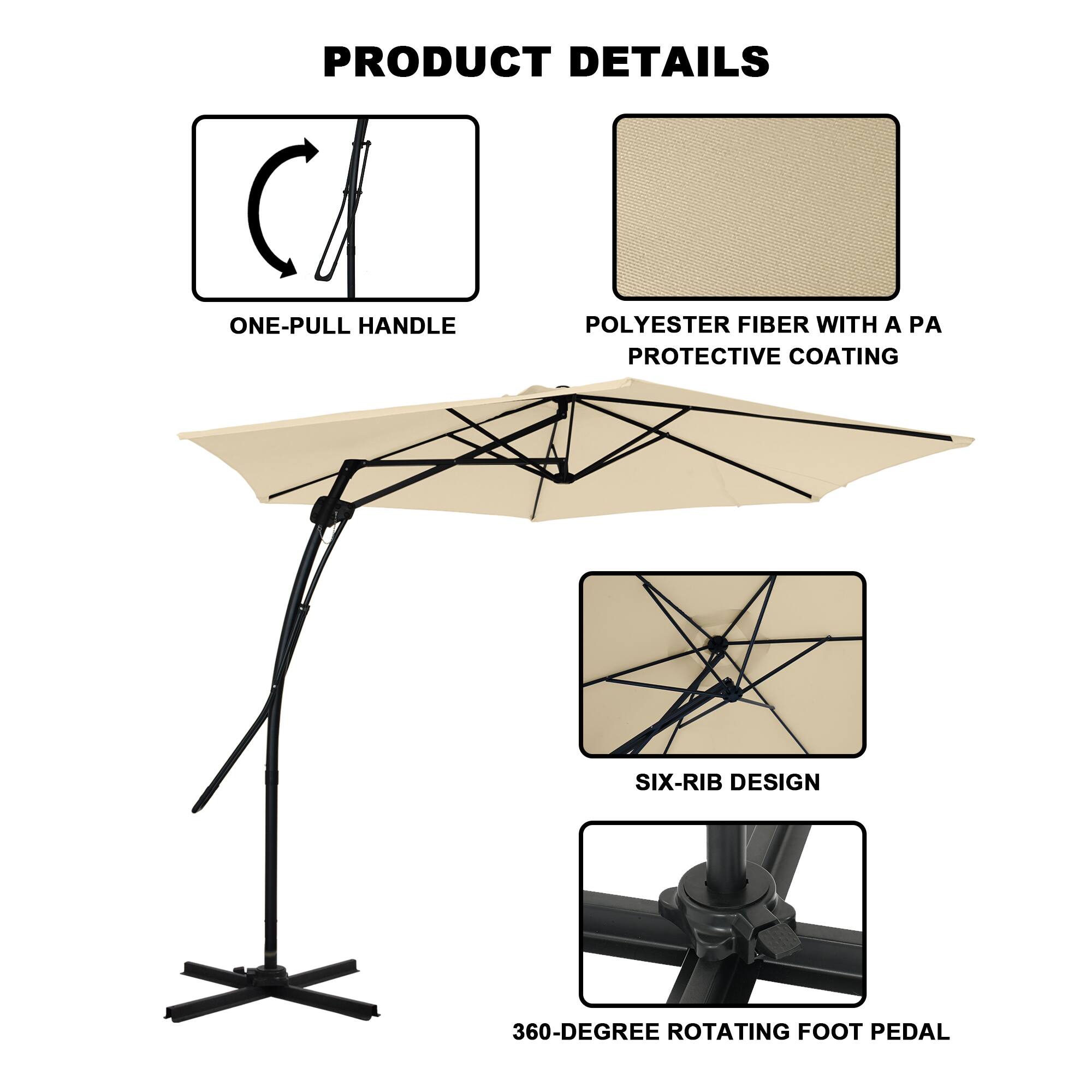 PRODUCT DETAILS

- ONE-PULL HANDLE
- POLYESTER FIBER WITH A PA PROTECTIVE COATING
- SIX-RIB DESIGN
- 360-DEGREE ROTATING FOOT PEDAL