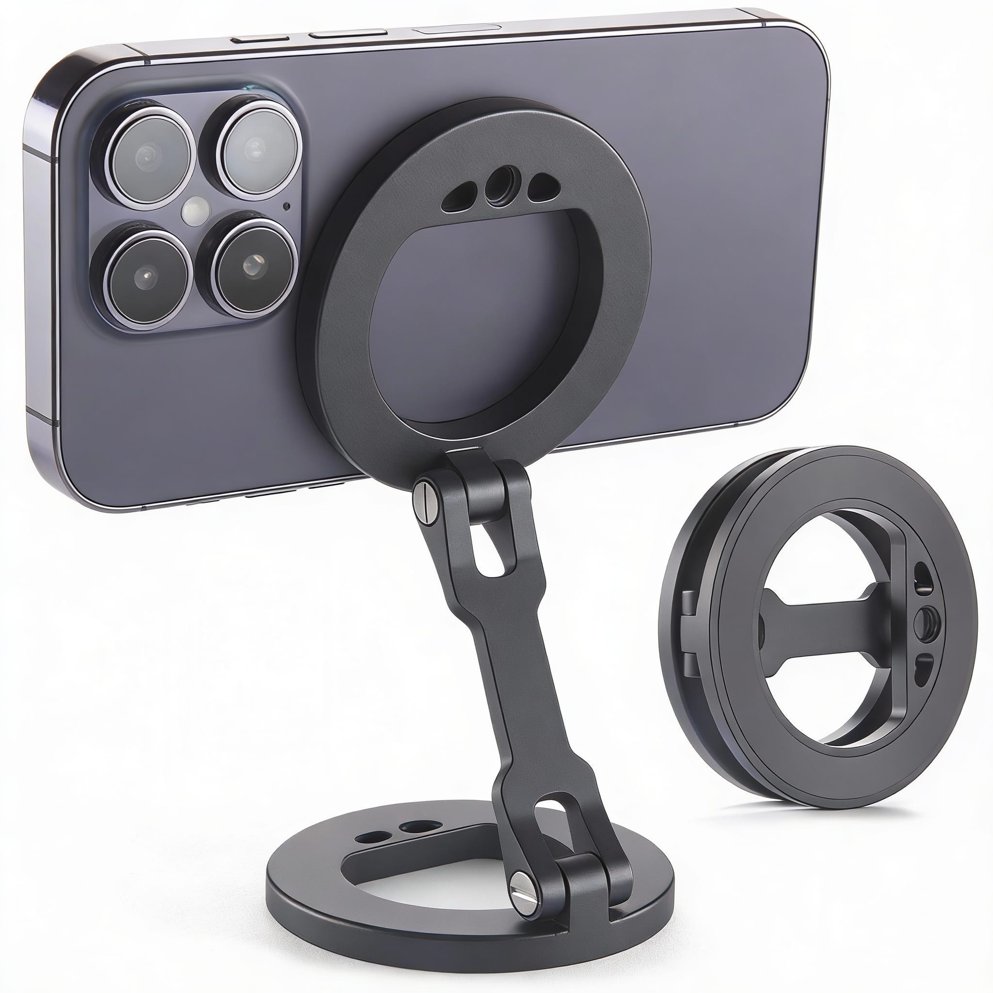 METALTON - Double Magnetic Ring Phone Holder Attach To Any Iron Surface 1 4 Screw Hole Compatible With Pro Max Series - MS-01-Black