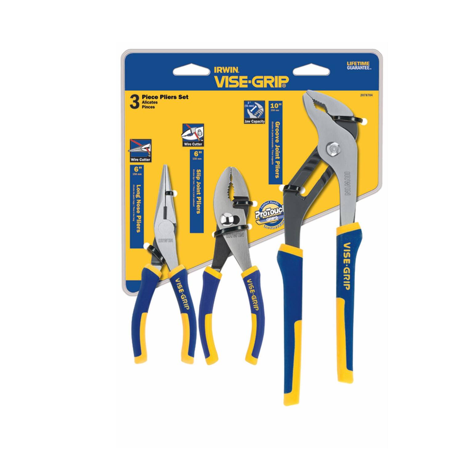 IRWIN VISE-GRIP 3 Piece Pliers Set 10" - 6" Slip Joint Pliers | 6" Wire Cutter | 10" Groove Joint Pliers - ProTouch - VISE-GRIP LIFETIME GUARANTEE