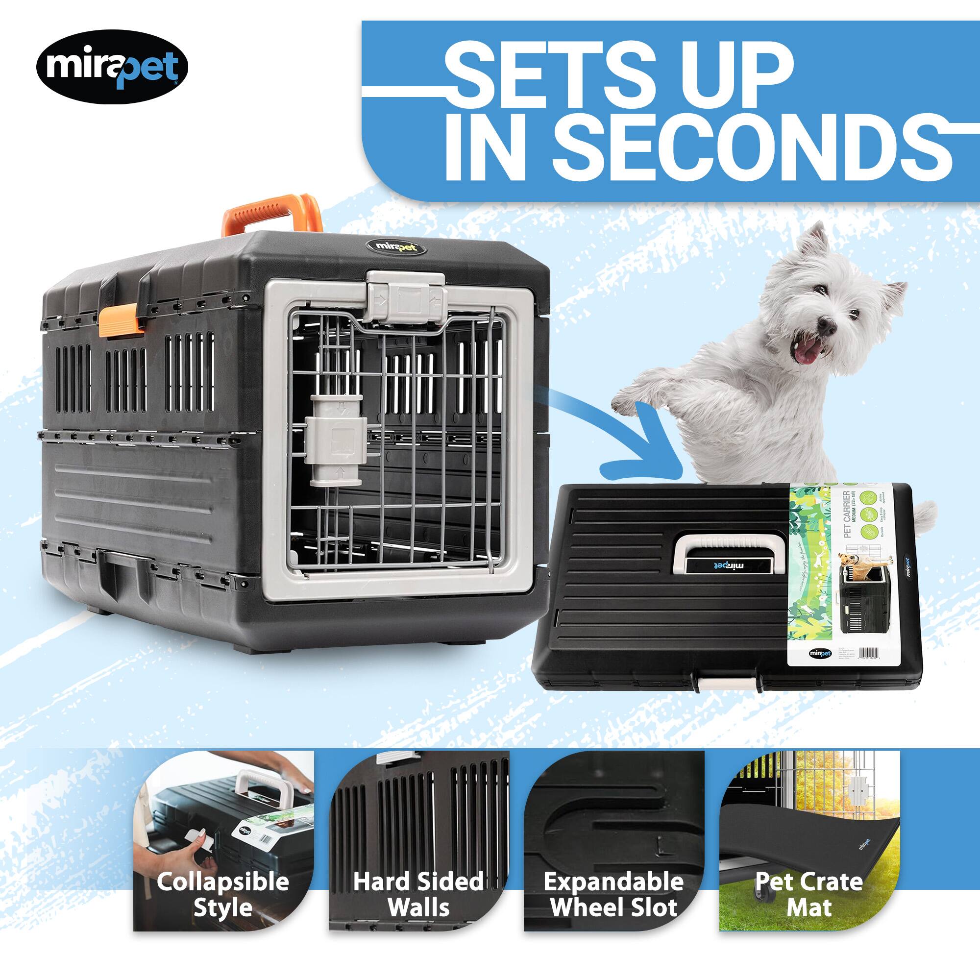 mirapet SETS UP IN SECONDS minpet V 3 I sociumu mingar Collapsible Style Hard Sided Expandable Walls Wheel Slot Pet Crate Mat