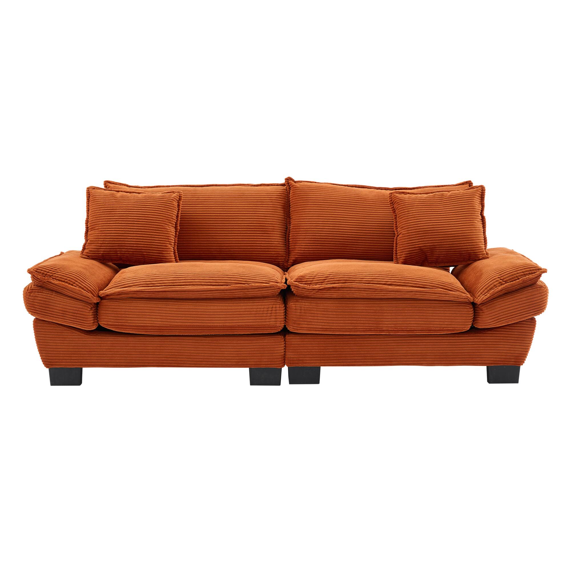 Angle. GOODSILO - Plush Corduroy Convertible Sofa Bed | Deep-Seating Sleeper with Accent Pillows for Home & Office - Orange.
