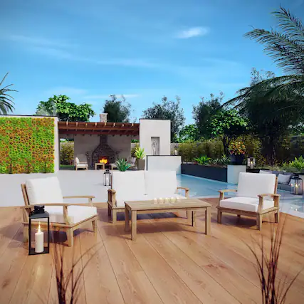 Front. Modway - Marina 4 Piece Outdoor Patio Teak Set by Modway - Natural White.