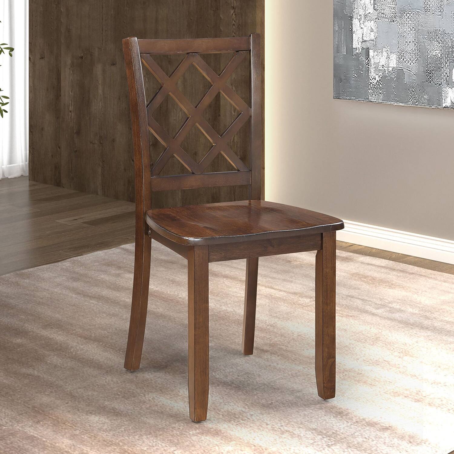 Back. Vaczon - 5Pc Dining Table Set Diamond Back Chairs, Solid Rubberwood Table and Chairs, Wood Dining Set for Kitchen and Dining Room - Dark Cherry.