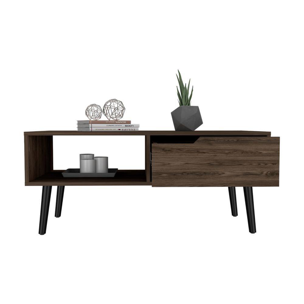 TuHome - Oslo Coffee Table, One Drawer, One Open Shelf, Four Legs - Dark Walnut
