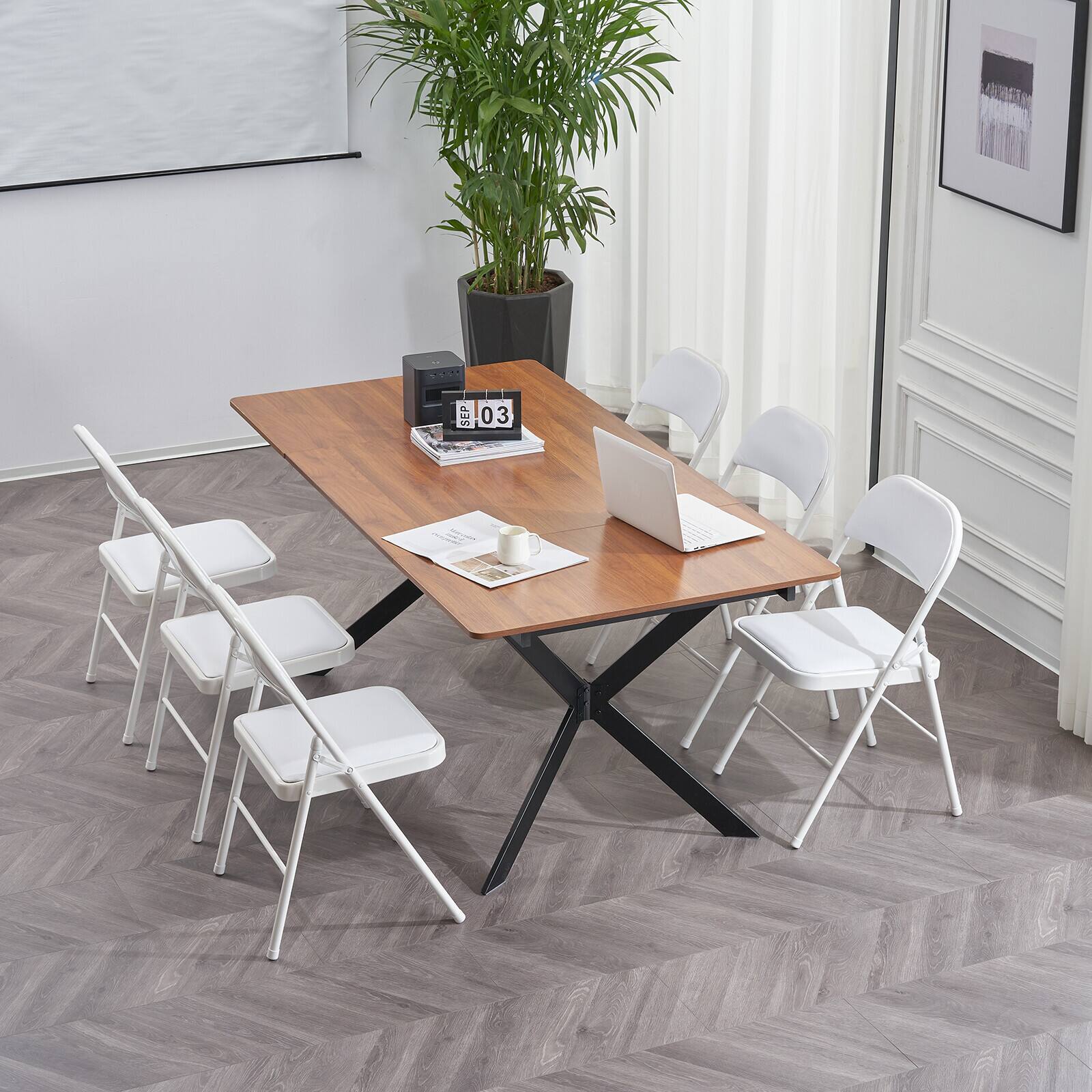 Alt View 7. Winado - 6 Pack Commercial Contoured Folding Chairs Set Stackable Chairs  Padded Seat Metal Steel Frame for Office Event Party - White.