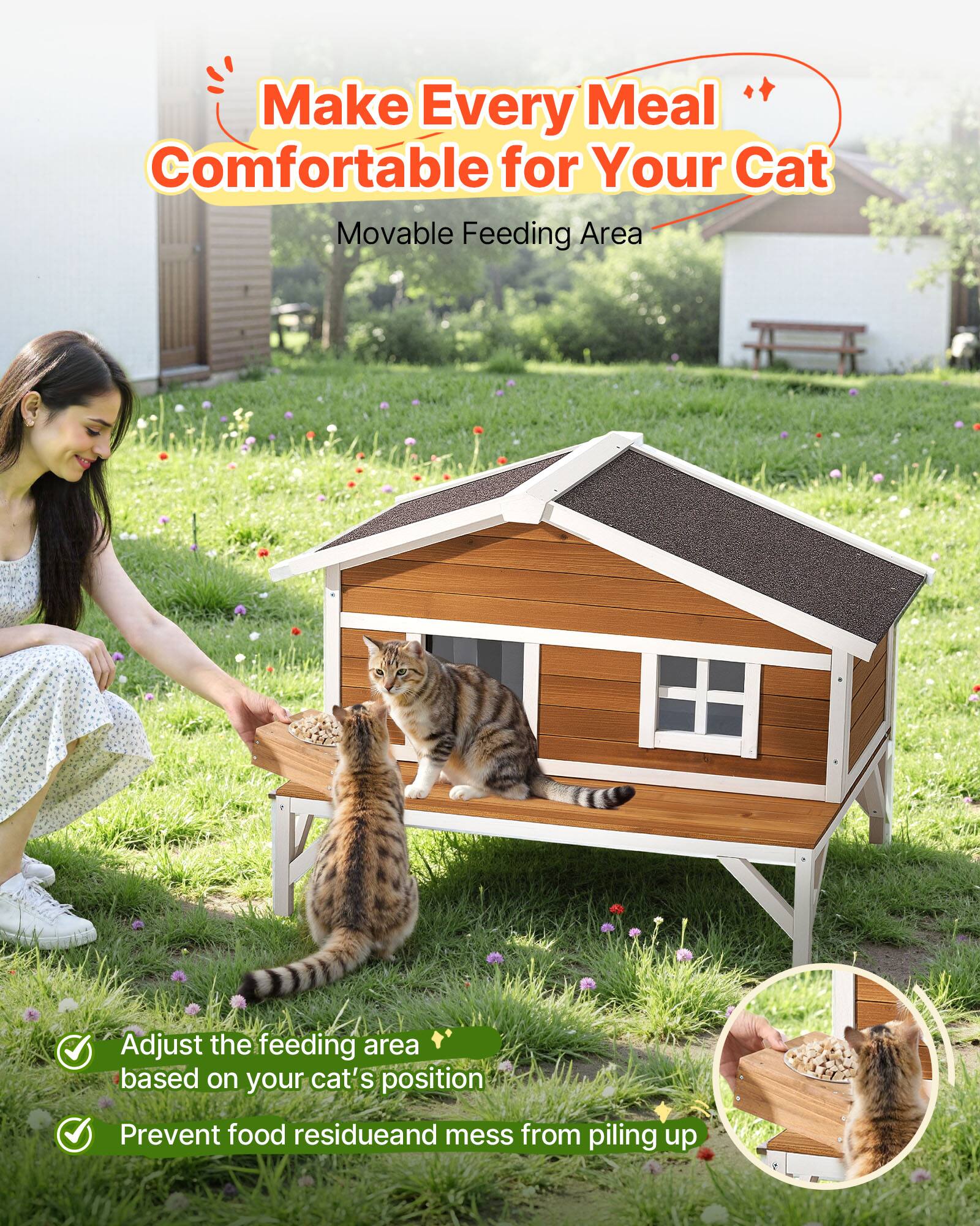 Make Every Meal Comfortable for Your Cat  
Movable Feeding Area  

- Adjust the feeding area based on your cat's position  
- Prevent food residue and mess from piling up
