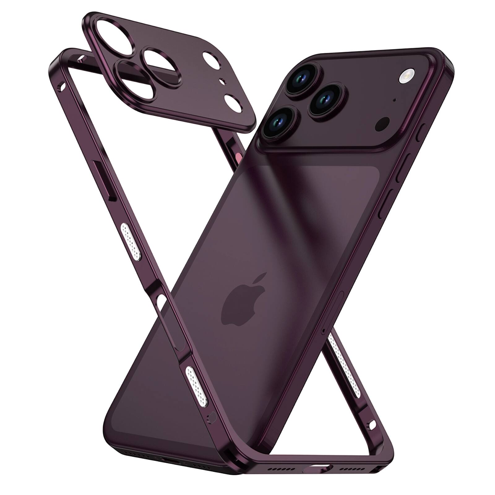 Angle. UUCOVER - Slim Metal Bumper Case for Apple iPhone 18 Pro with Metal Lens Cover, Backless Heat Dissipation Shockproof Rugged Frame - Winered.