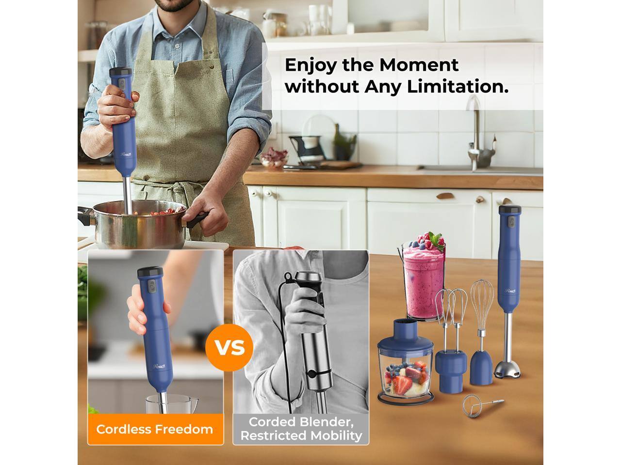 Enjoy the Moment without Any Limitation.  
VS  
Corded Blender, Restricted Mobility  
Cordless Freedom