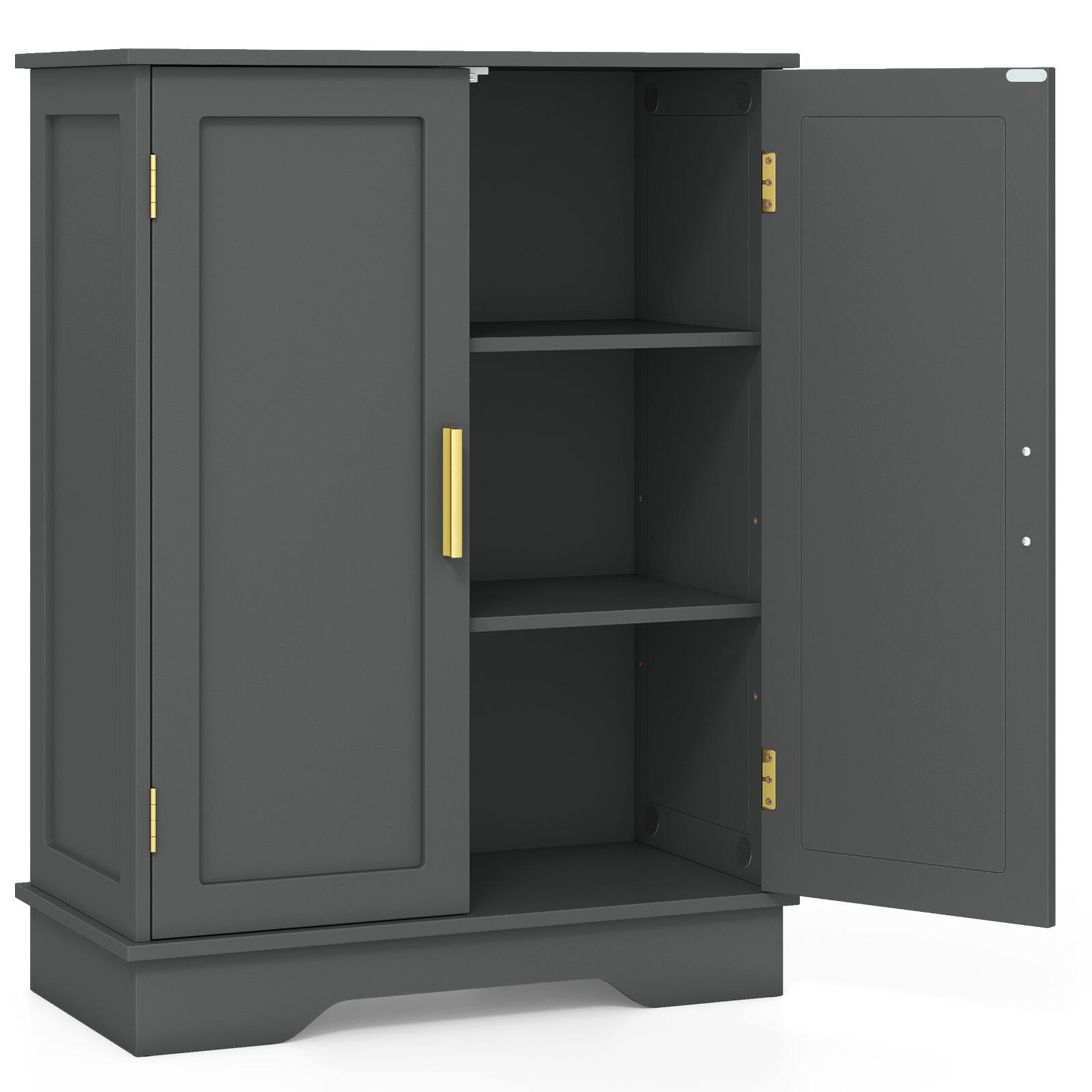 Alt View 9. Costway - Costway Floor Storage Cabinet Modern Storage Organizer with Adjustable Shelves &2 Doors - Gray.