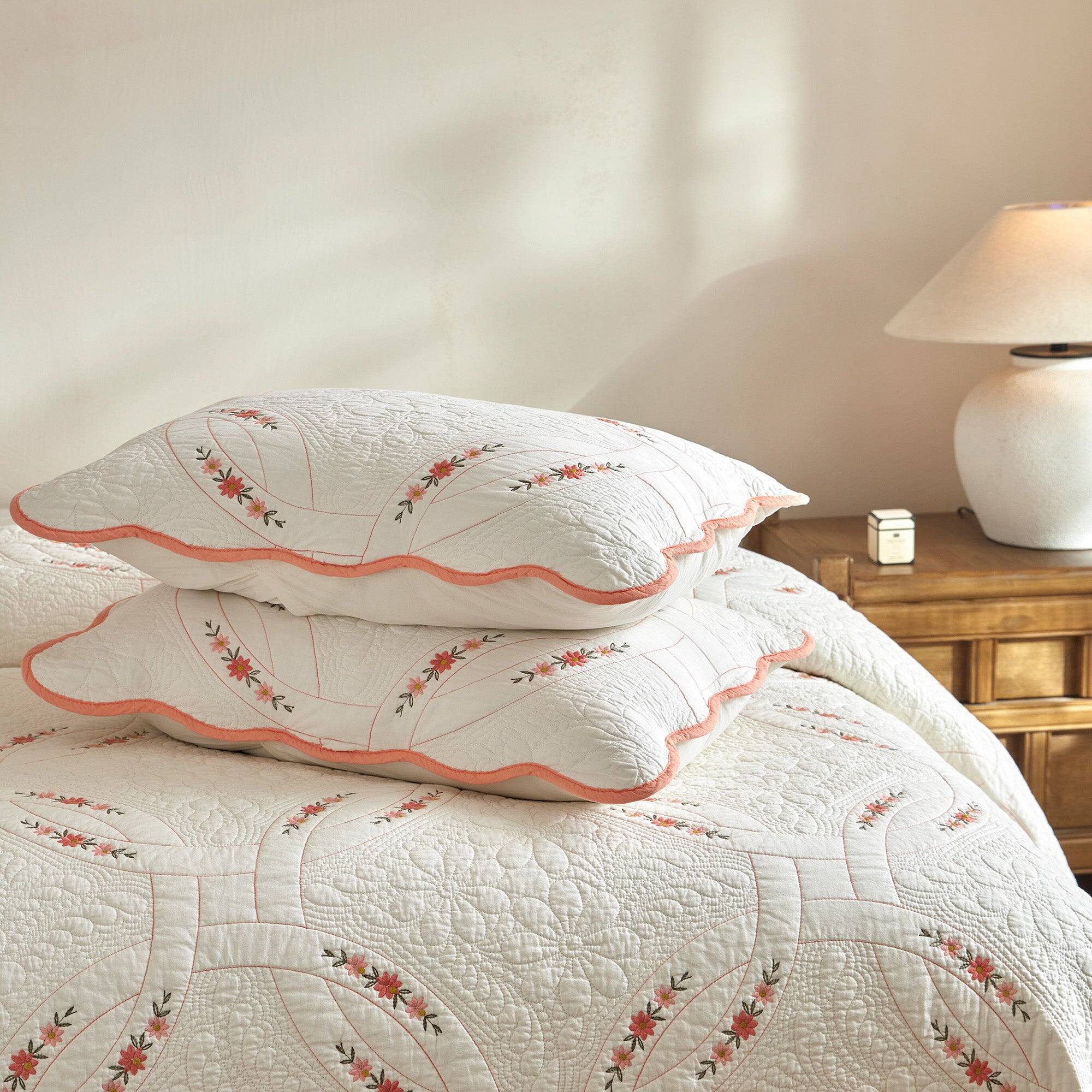 Alt View 2. MarCielo - Marcielo 3 Pieces Cotton French Country Quilt Bedspread Set Floral Embroidery - White.