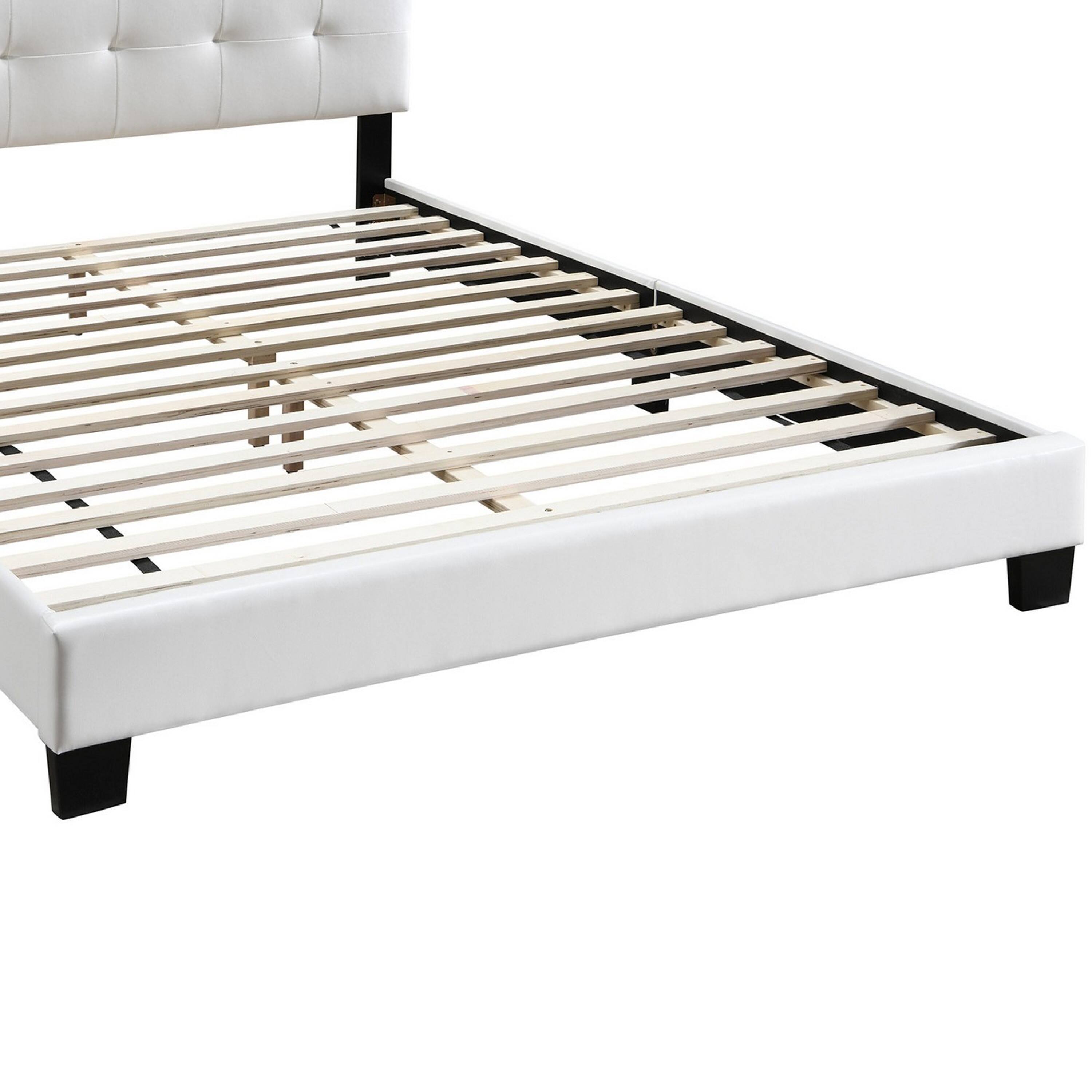 Alt View 3. Manhattan Lane - Full Leatherette Bed with Checkered Tufted Headboard - White.