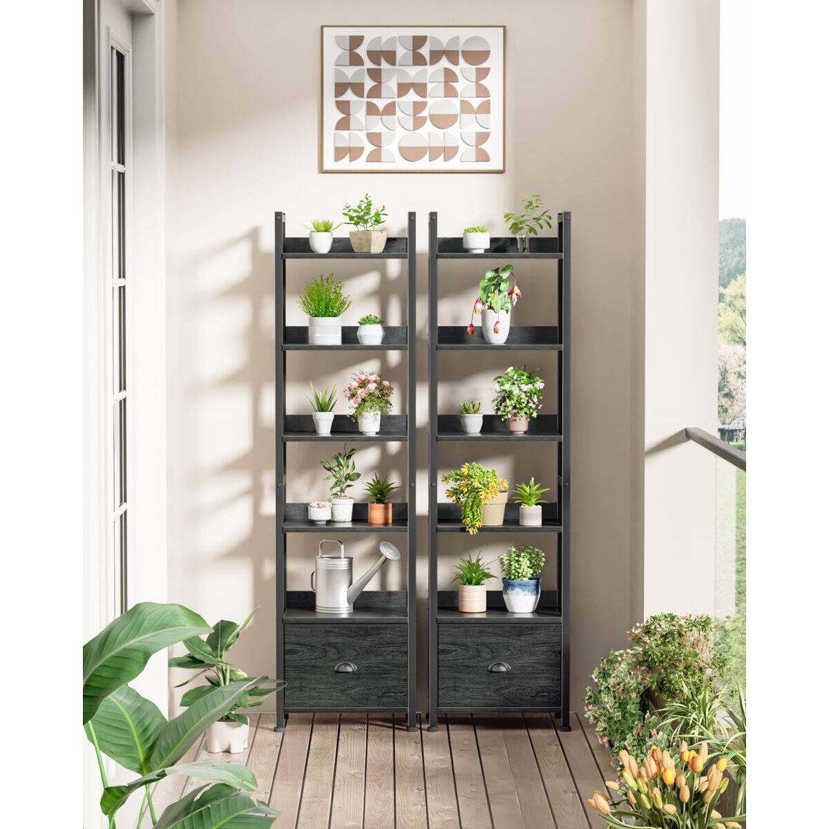 Alt View 4. Furnulem - 6 Tier Industrial Storage Bookshelf with Fabric Drawer for Bedroom Living Room Home Office - Black.