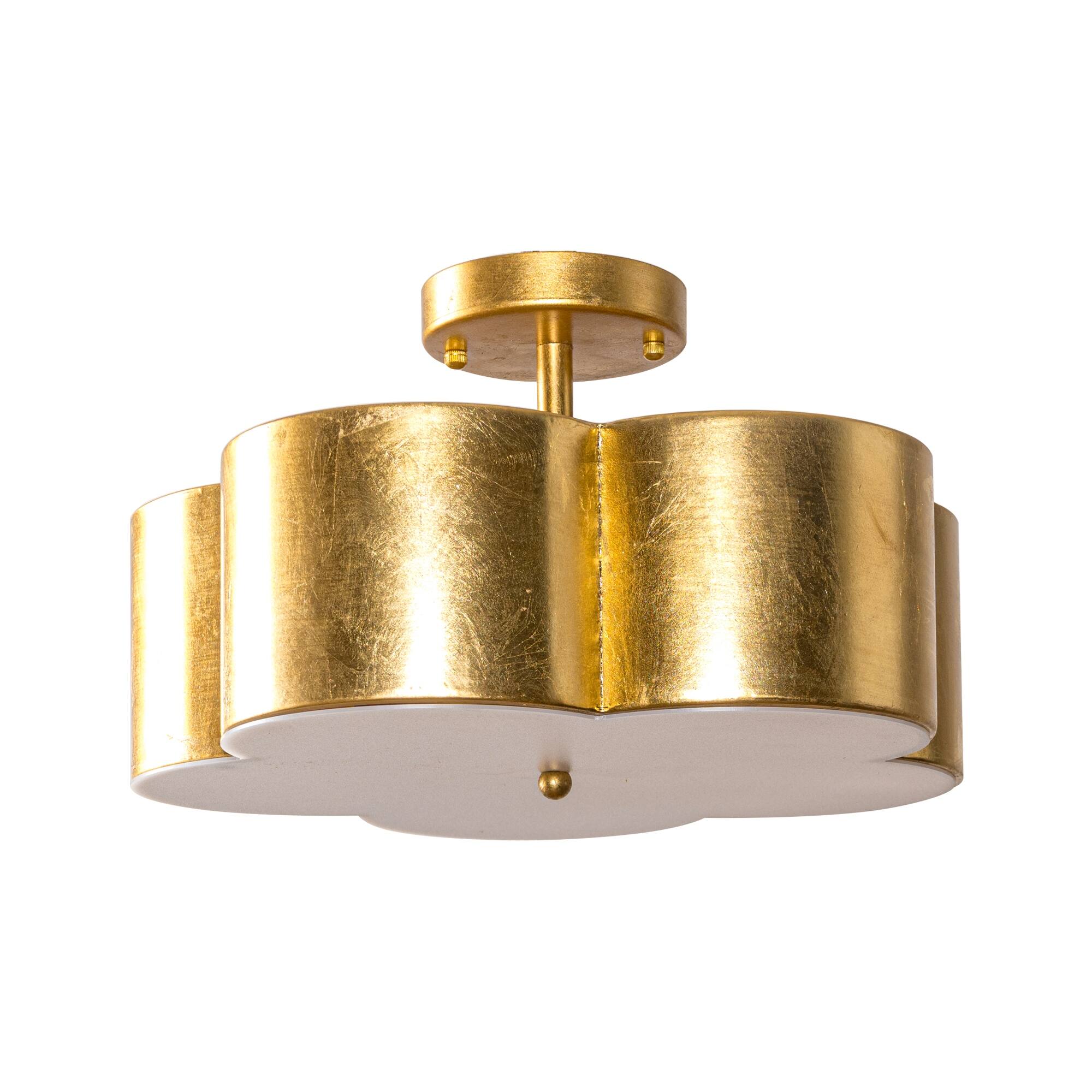 Alt View 2. Parrot Uncle - 15.4" Distressed Gold 3-Light Flower Semi-Flush Mount Ceiling Light - Gold.