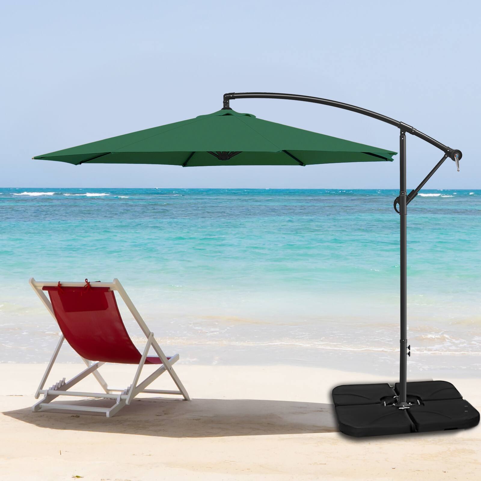 Alt View 3. Oumilen - 10ft Cantilever Patio Umbrella, Dark Green.