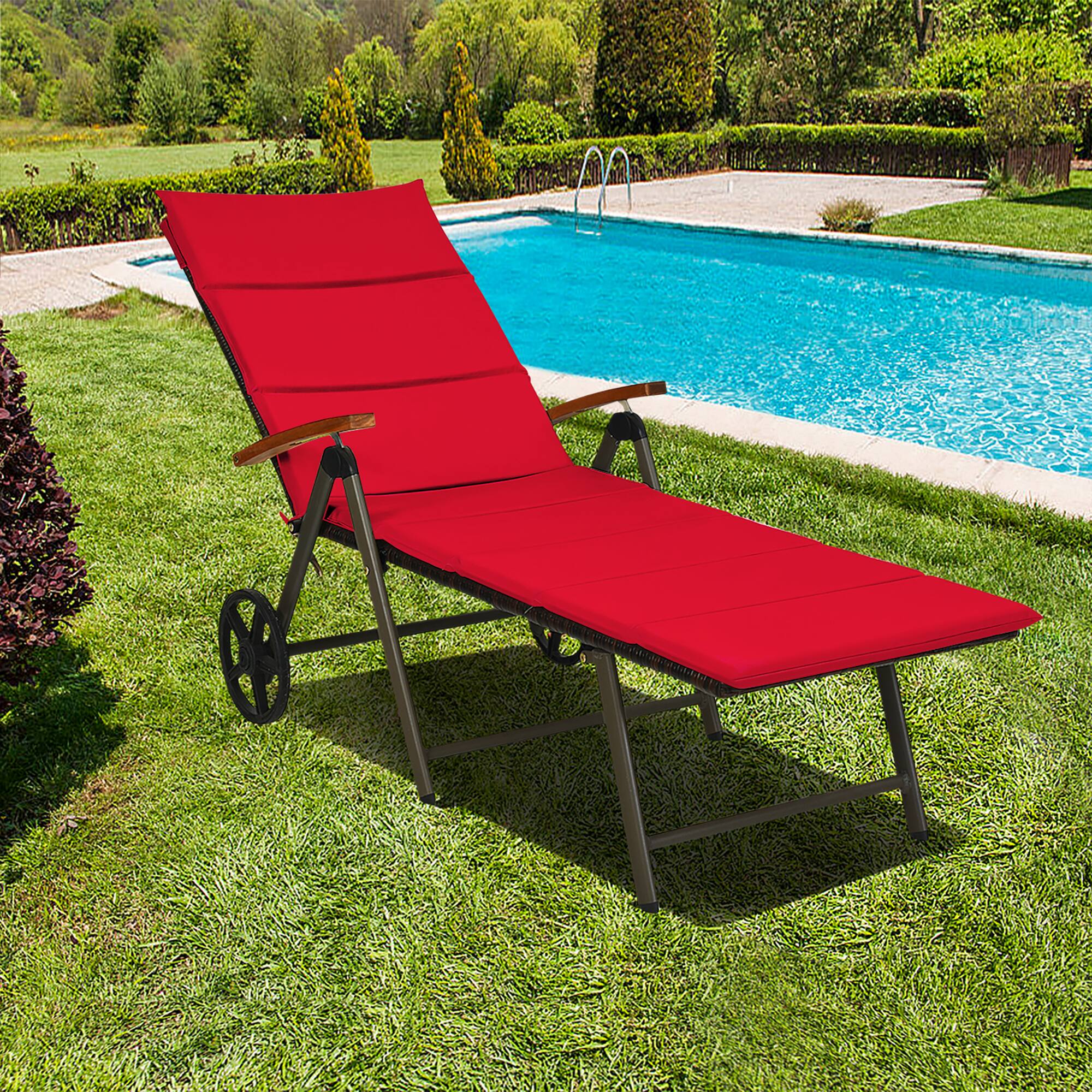Alt View 1. Costway - 2PCS Aluminum Rattan Lounger Recliner 5-Position Adjustable Chair - Red.