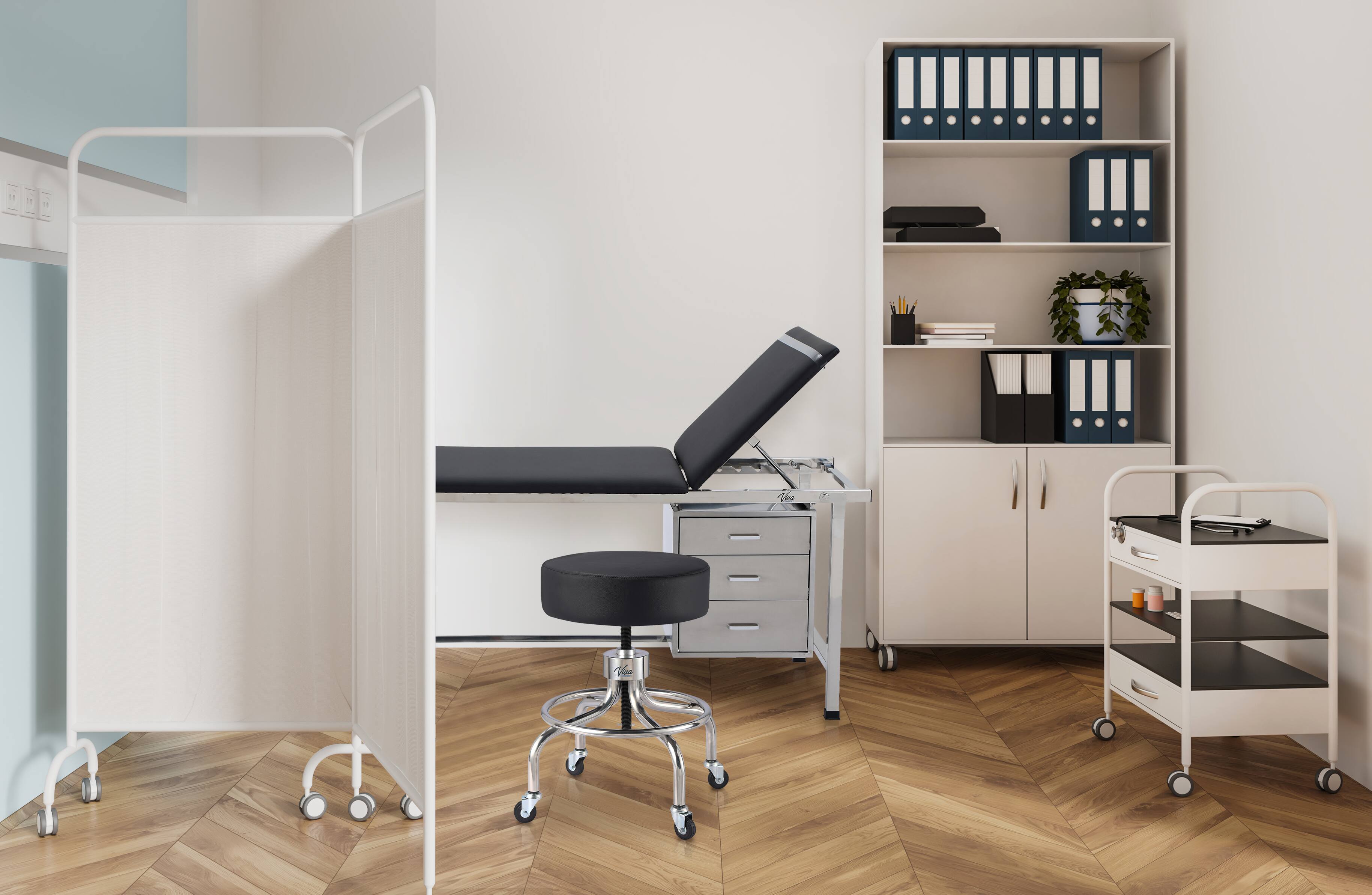 Alt View 1. Viva Comfort - Office Stool with Circular Foot Ring, Antimicrobial Upholstery, 250lb Capacity, Pneumatic Height Control - Black.