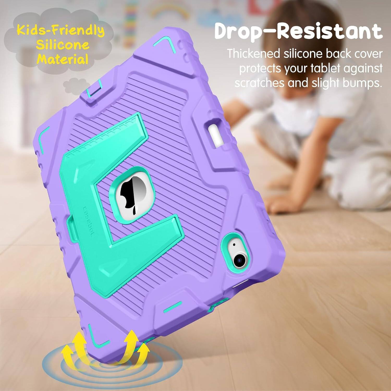 Kids-Friendly Silicone Material

Drop-Resistant

Thickened silicone back cover protects your tablet against scratches and slight bumps.