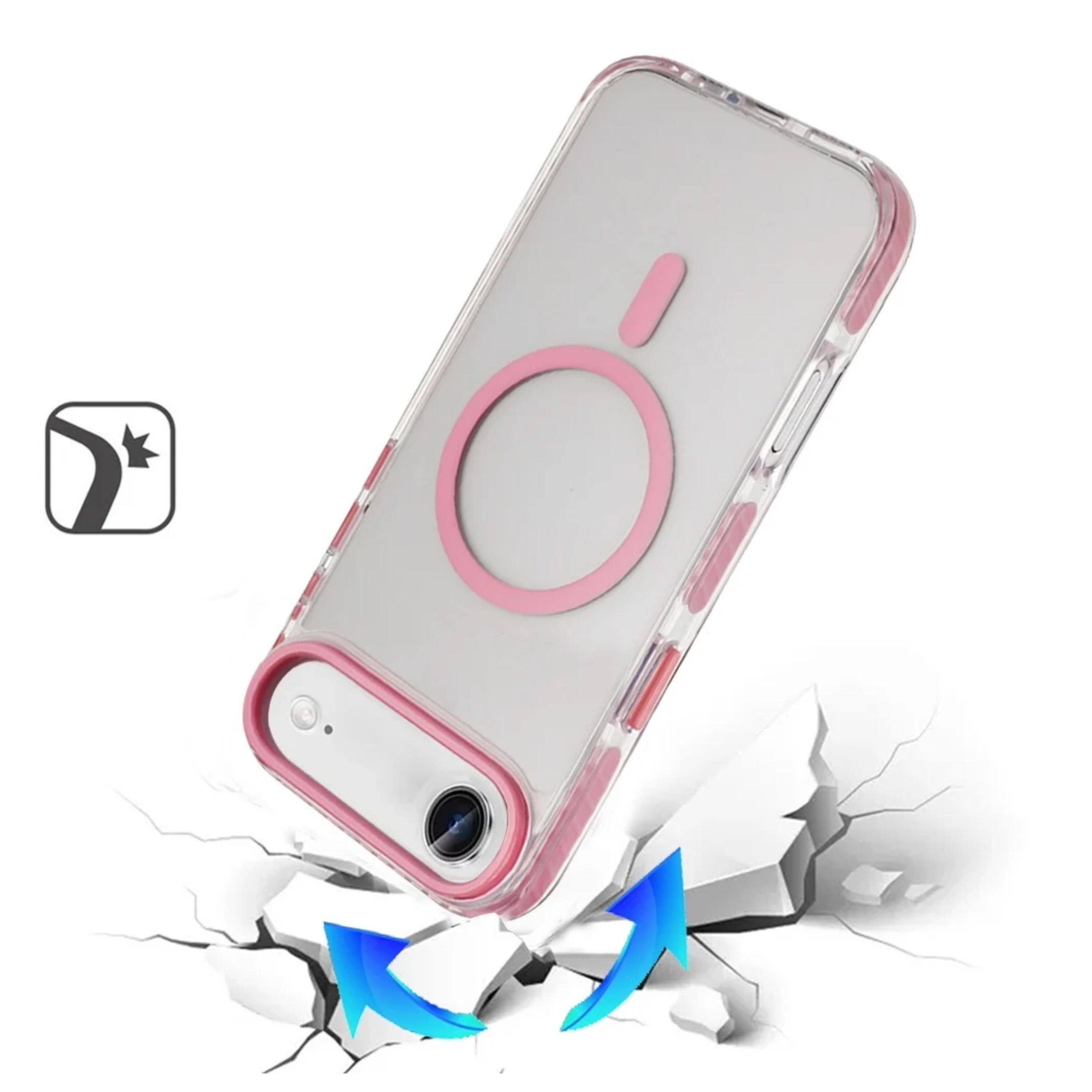 Angle. Kitcheniva - Color Matching Trim Buttons Magnetic Circle Phone Case With Tempered Glass For iPhone Air Pink - Pink.