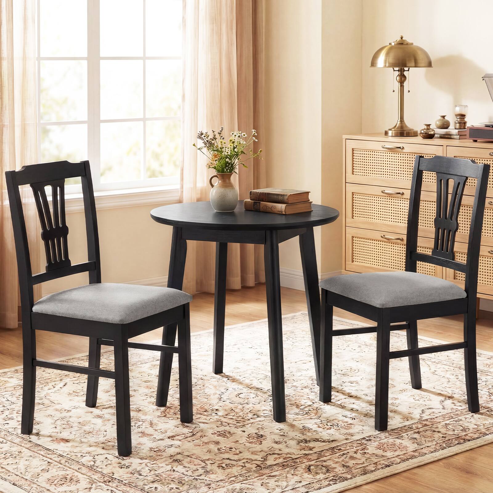 Alt View 3. Gymax - Gymax Wooden Dining Chairs Set of 4 w/Rubber Wood Frame Hollowed Backrest for Kitchen Black - Black.