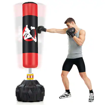 Front. Costway - Costway 70" Freestanding Punching Bag with Fillable Base 12 Suction Cups & Shock Absorbers - Black,Red.