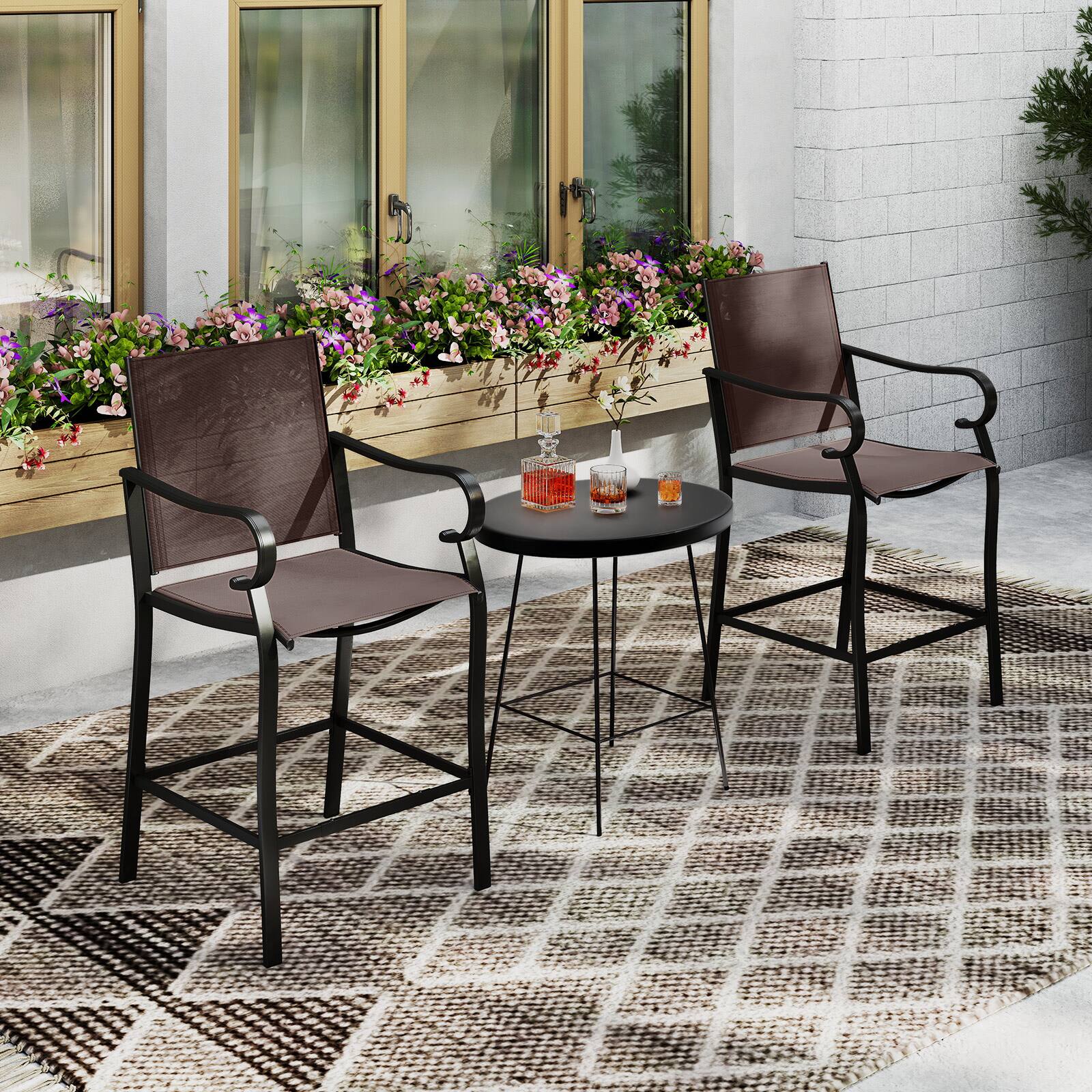 Alt View 3. Gymax - Gymax Outdoor Counter Height Bar Stools Set of 4 w/ Back Armrest & Footrest - Brown, Black.