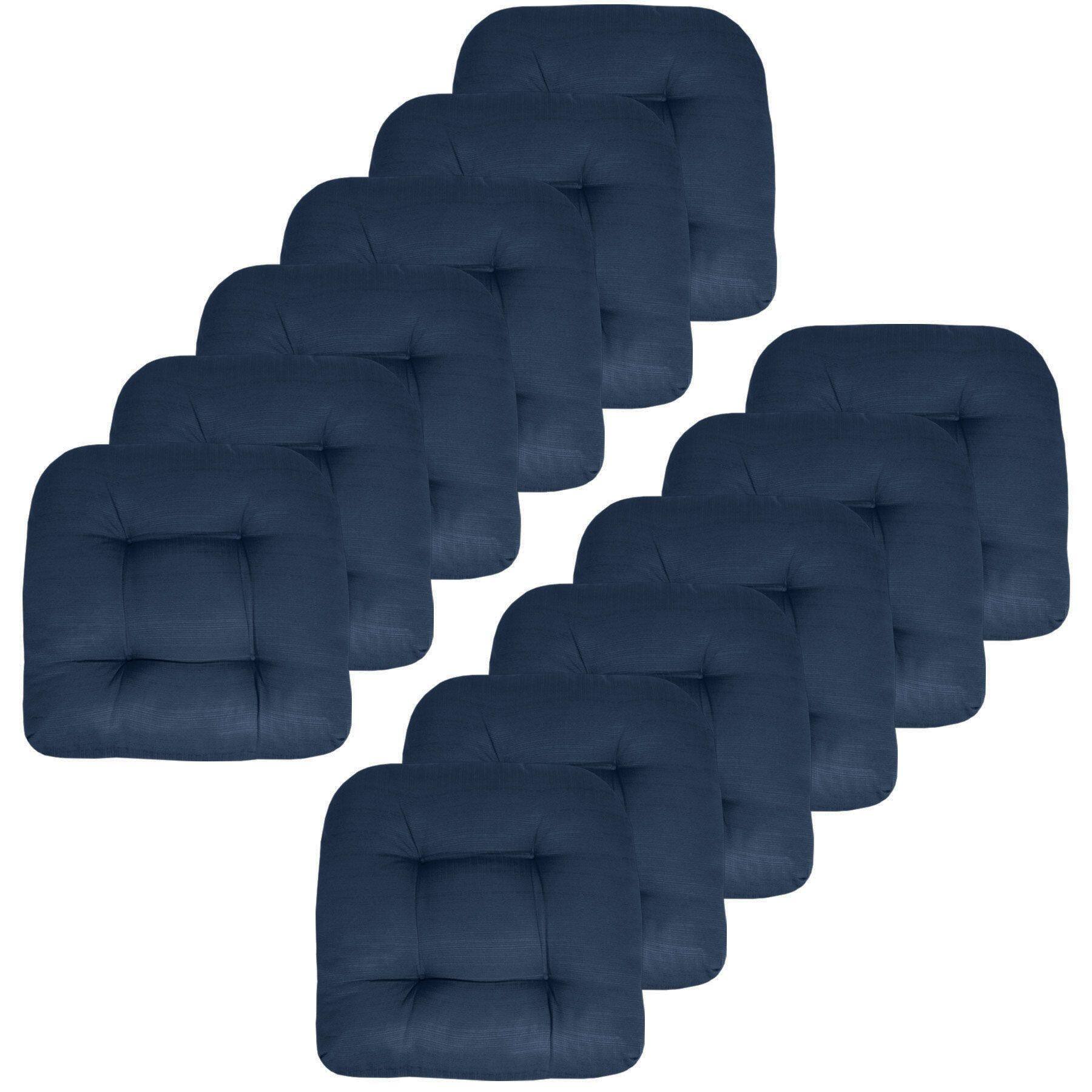 Front. Sweet Home Collection - Patio Cushions Indoor/Outdoor Chair Pads Tufted 19" x 19", 12-Pack - Navy.